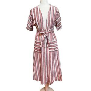 Free People Pink Stripe Midi Dress with Belt